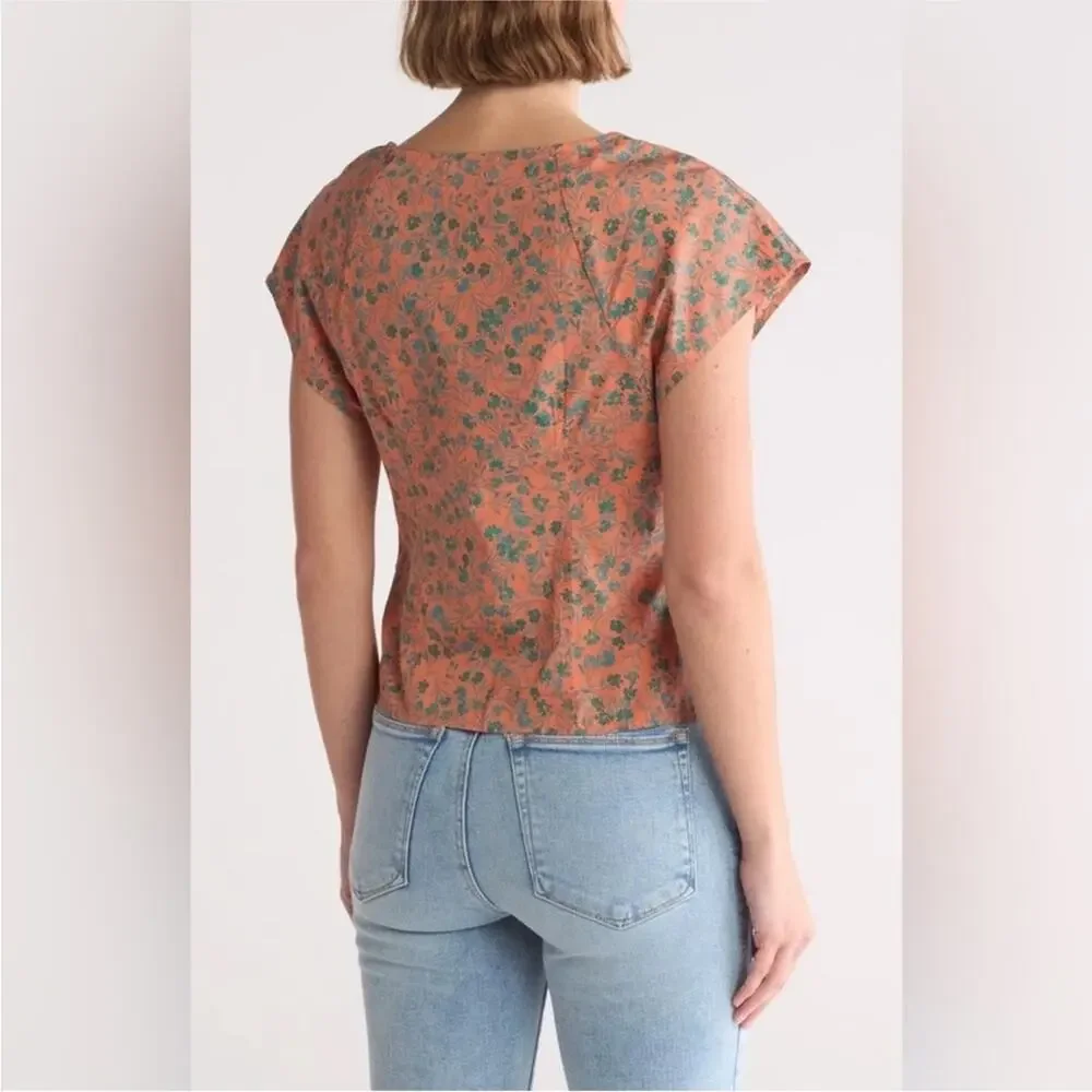 Madewell Amari Twist Detail Shirt Sunset Haze Orange Green Size 6 - Picture 3 of 10